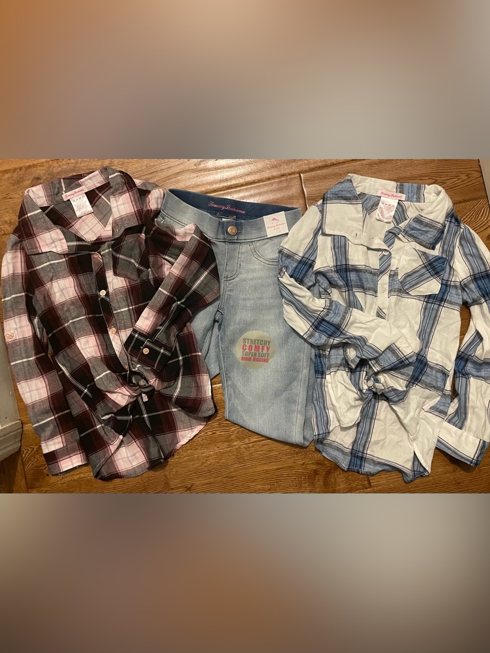 Tommy Bahama Kids Girls Size 8 Plaid Flannels & Jeggings 3pc Set